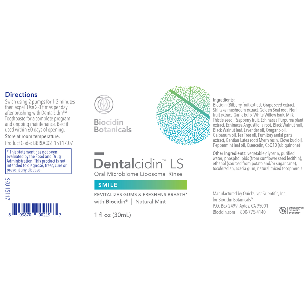 Dentalcidin Liposomal Oral Care Solution with Biocidin® - 1 fl oz