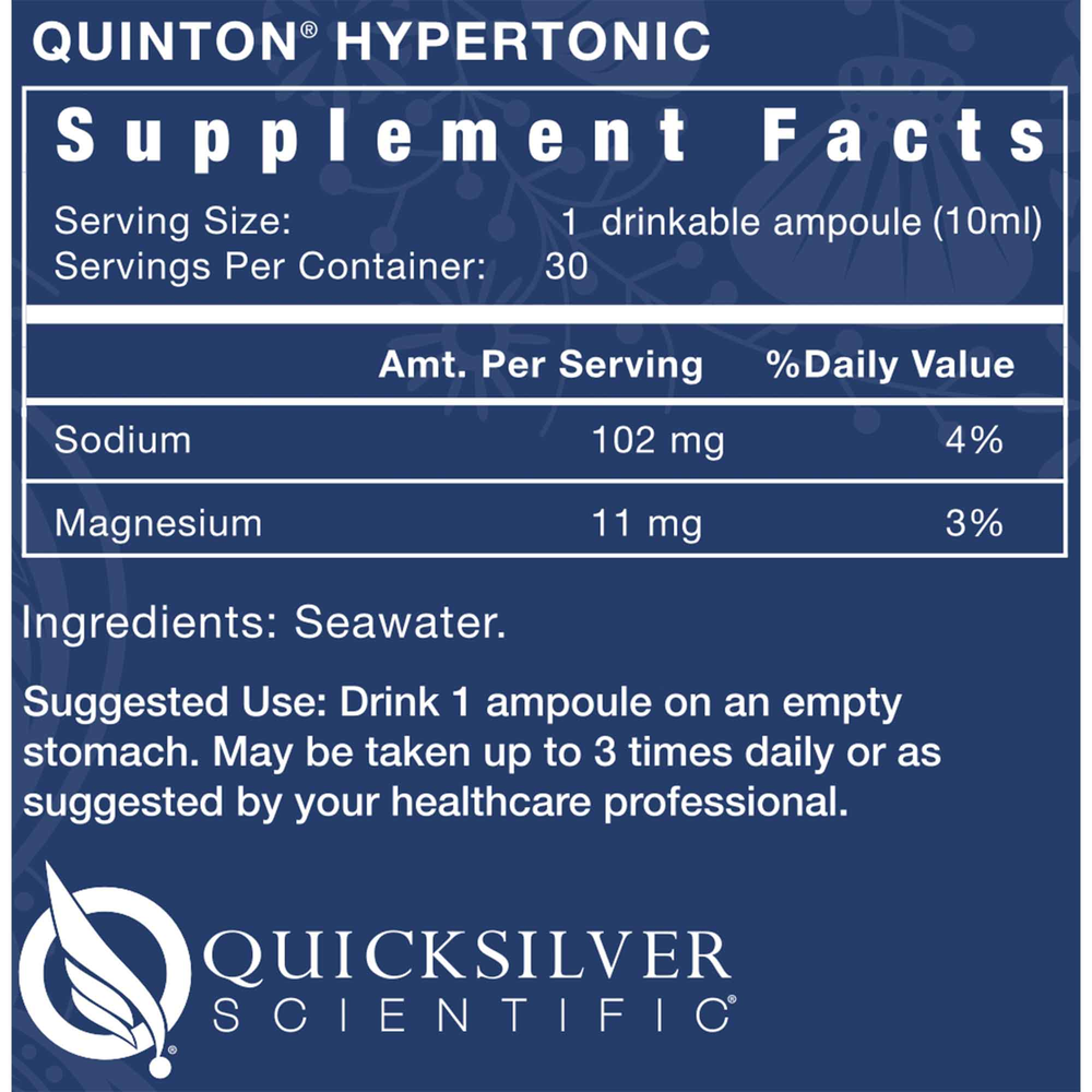 Quicksilver Scientific Original Quinton Hypertonic Solution - Sea Water Hydration 30 Amps -  30 sachets