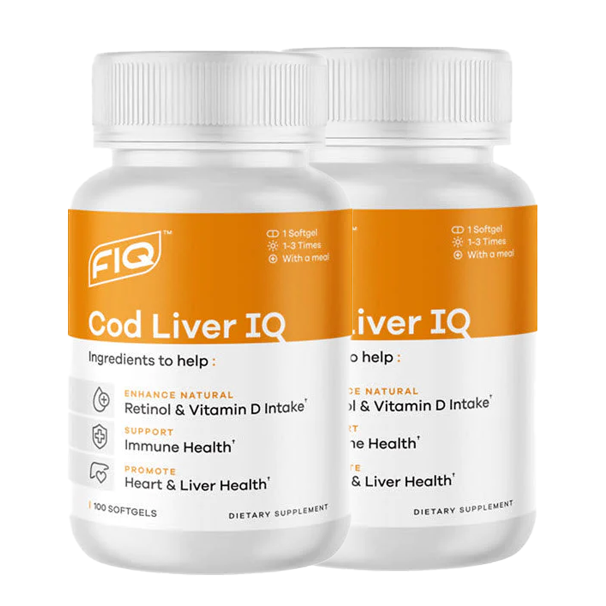 FIQ Cod Liver  Oil Softgels - 100 gelcaps - Formula IQ (2 bottles order)