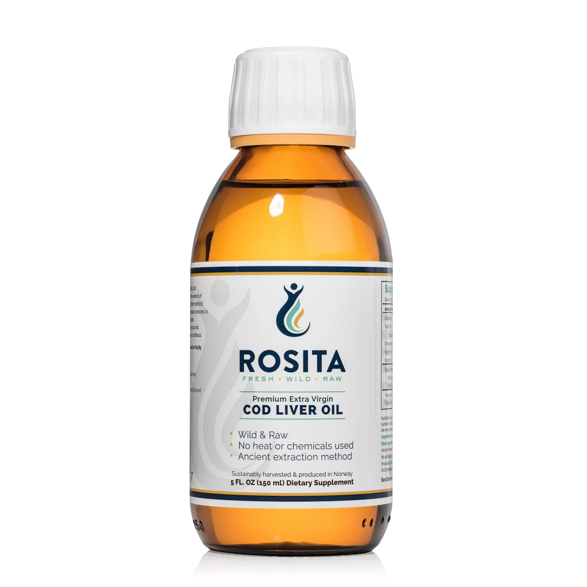 Rosita Extra Virgin Pure Cod Liver Fish Oil - 150ml, 30 servings