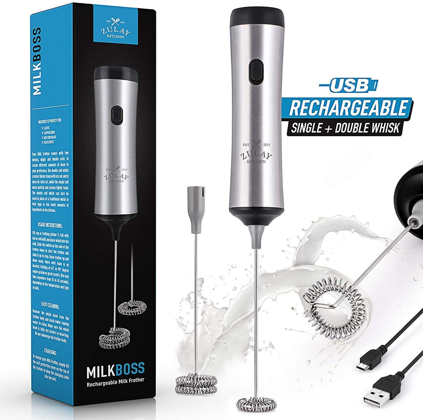 Zulay Kitchen Milk Boss Rechargeable Milk Frother
