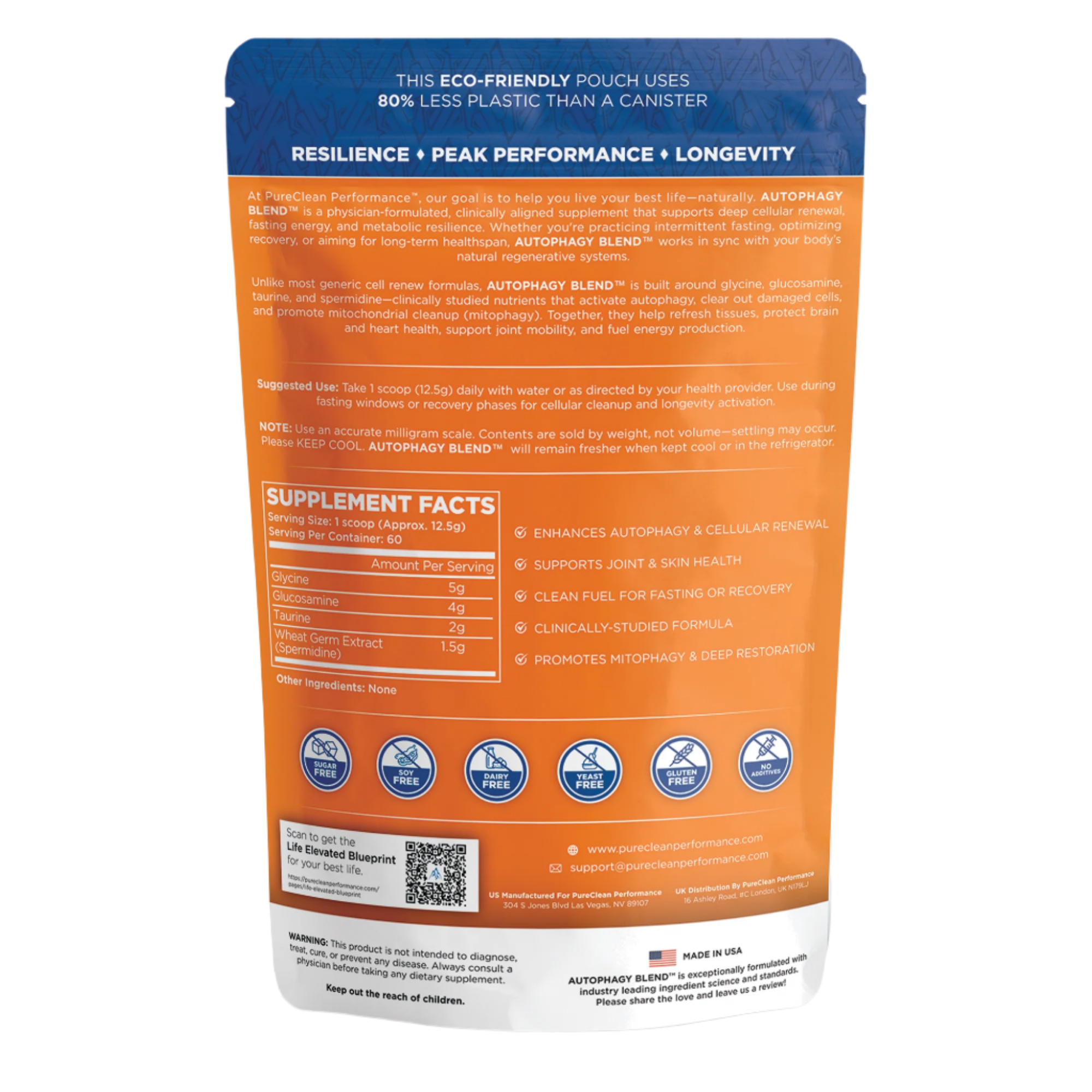 Spermidine Autophagy Blend - 60 servings- 15mg Spermidine, 5g Glycine, 2g Taurine, 4g Glucosamine
