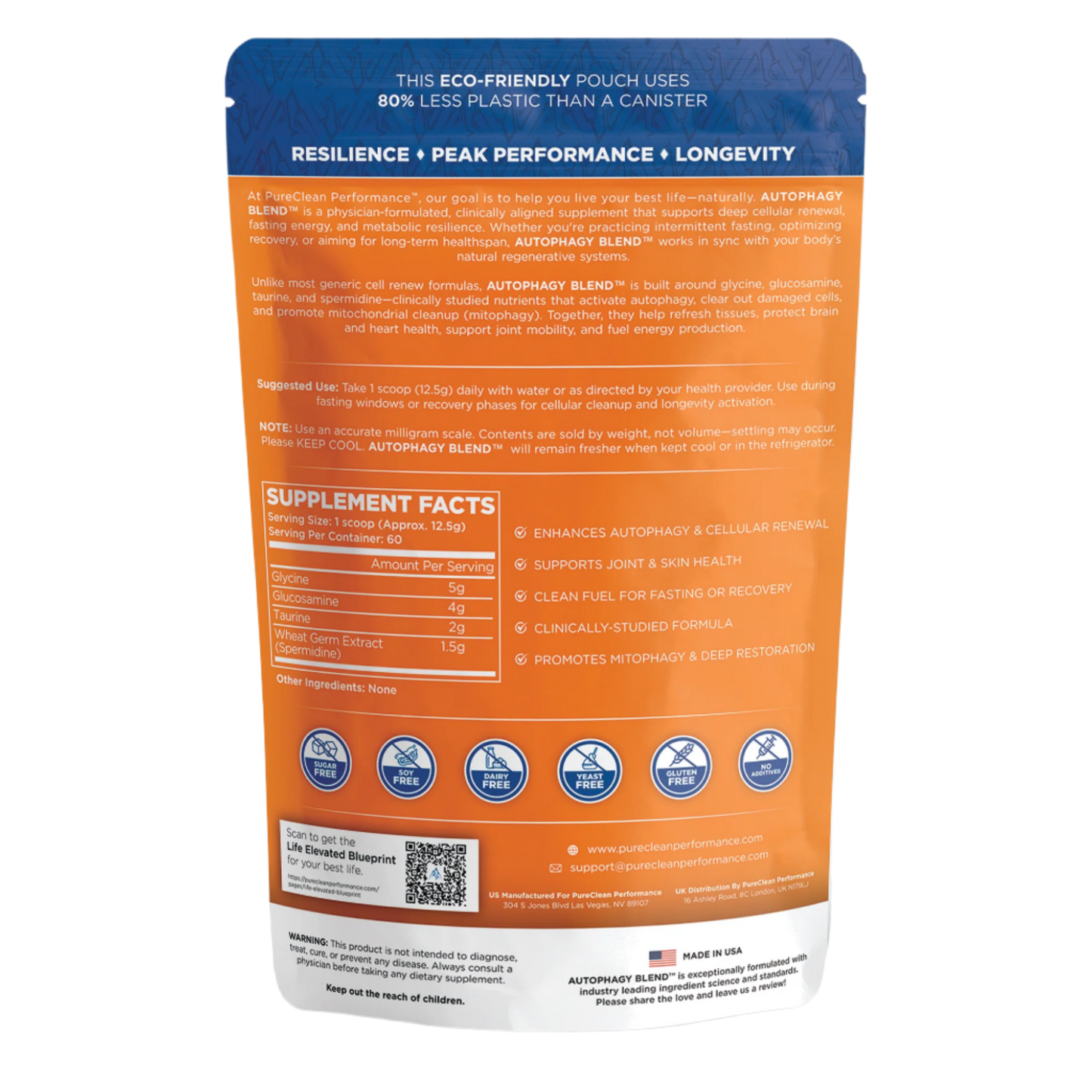 Spermidine Autophagy Blend - 60 servings- 15mg Spermidine, 5g Glycine, 2g Taurine, 4g Glucosamine