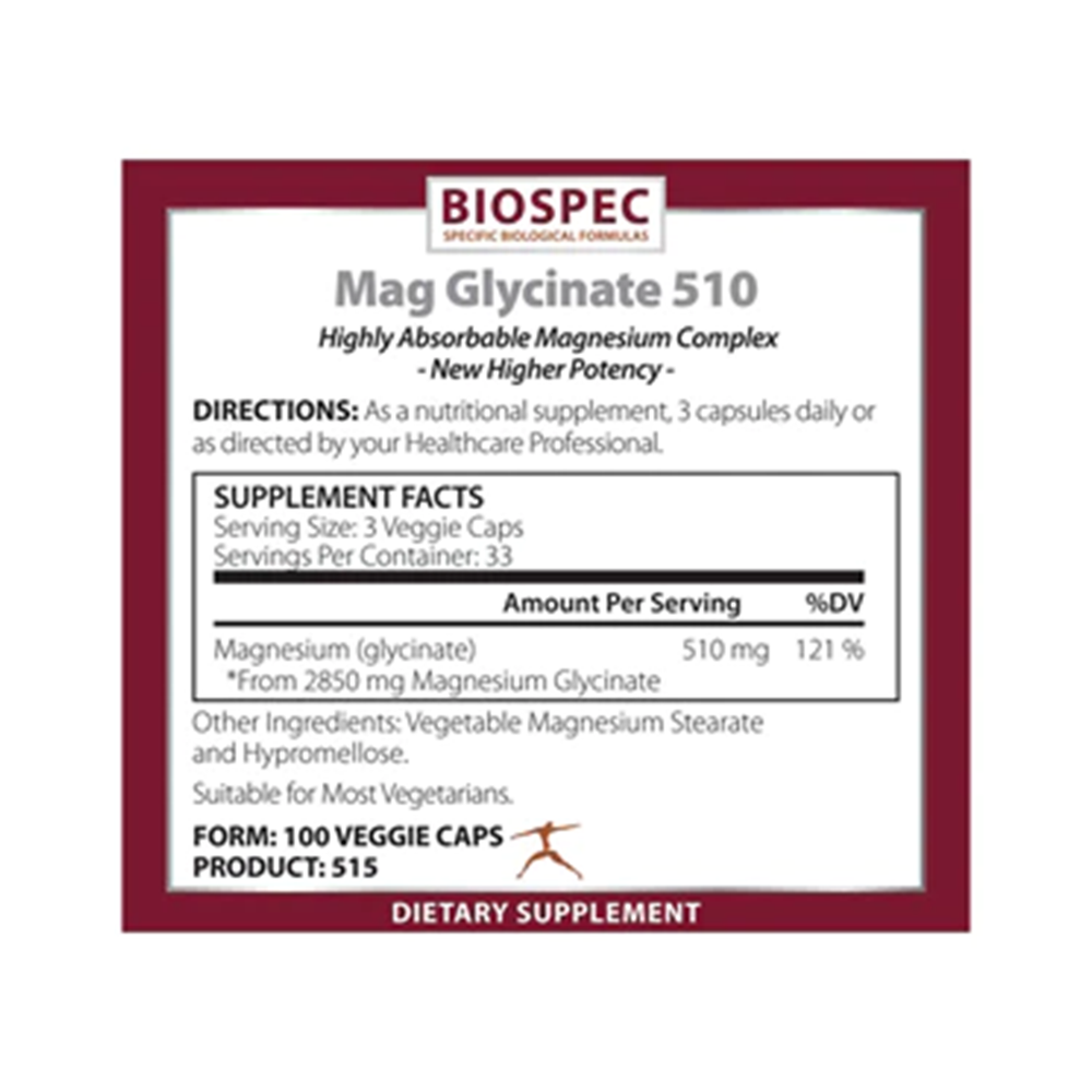 Magnesium Glycinate - 100 caps - Biospec Nutritionals