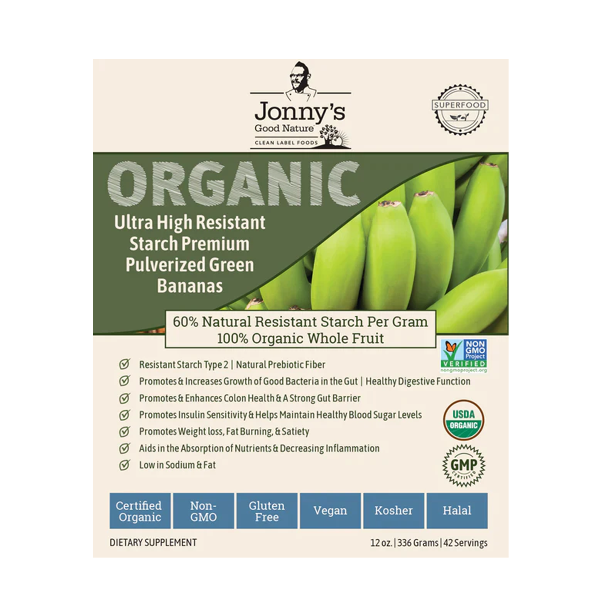 Ultra-High Resistant Starch Organic Green Bananas - 42 Servings - Jonnys Good Nature