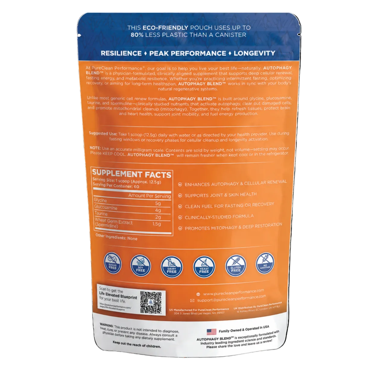 Spermidine Autophagy Blend - 60 servings- 15mg Spermidine, 5g Glycine, 2g Taurine, 4g Glucosamine