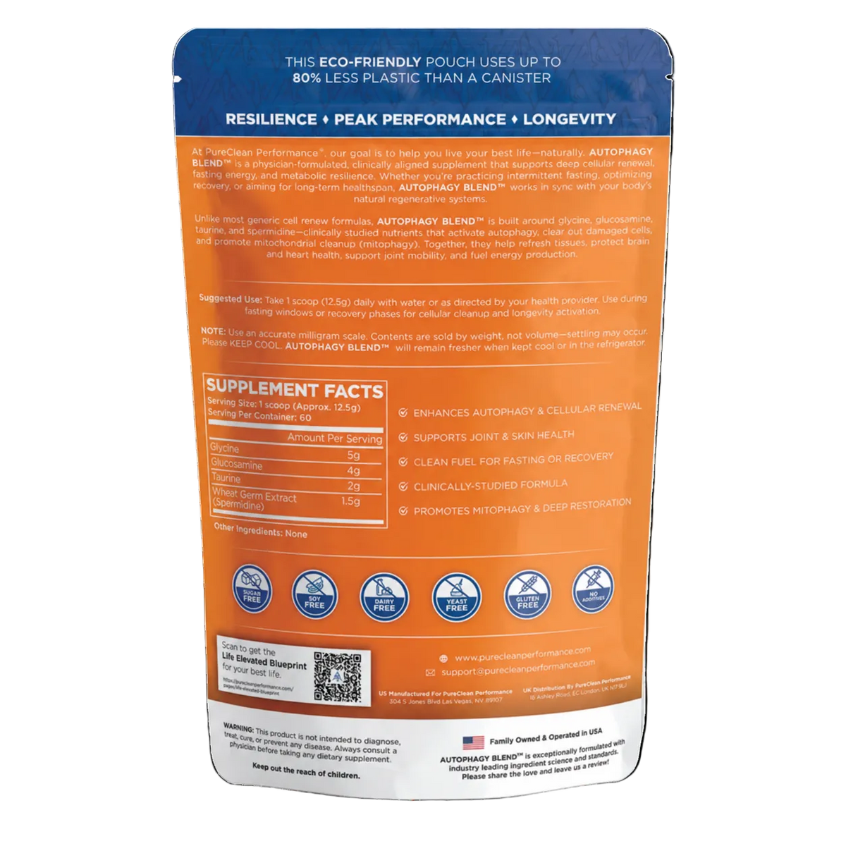 Spermidine Autophagy Blend - 60 servings- 15mg Spermidine, 5g Glycine, 2g Taurine, 4g Glucosamine