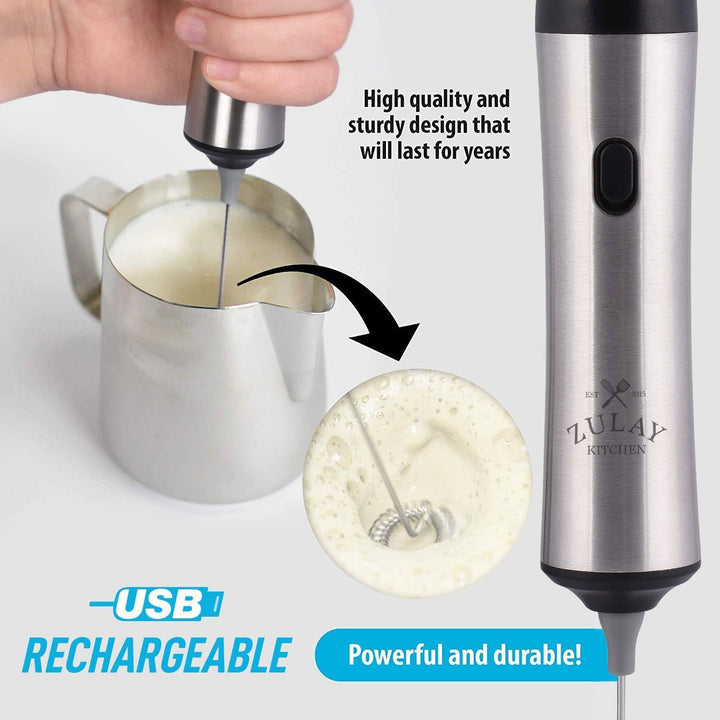 Zulay Kitchen Rechargeable Hand Frother (Also Mixes & Whips