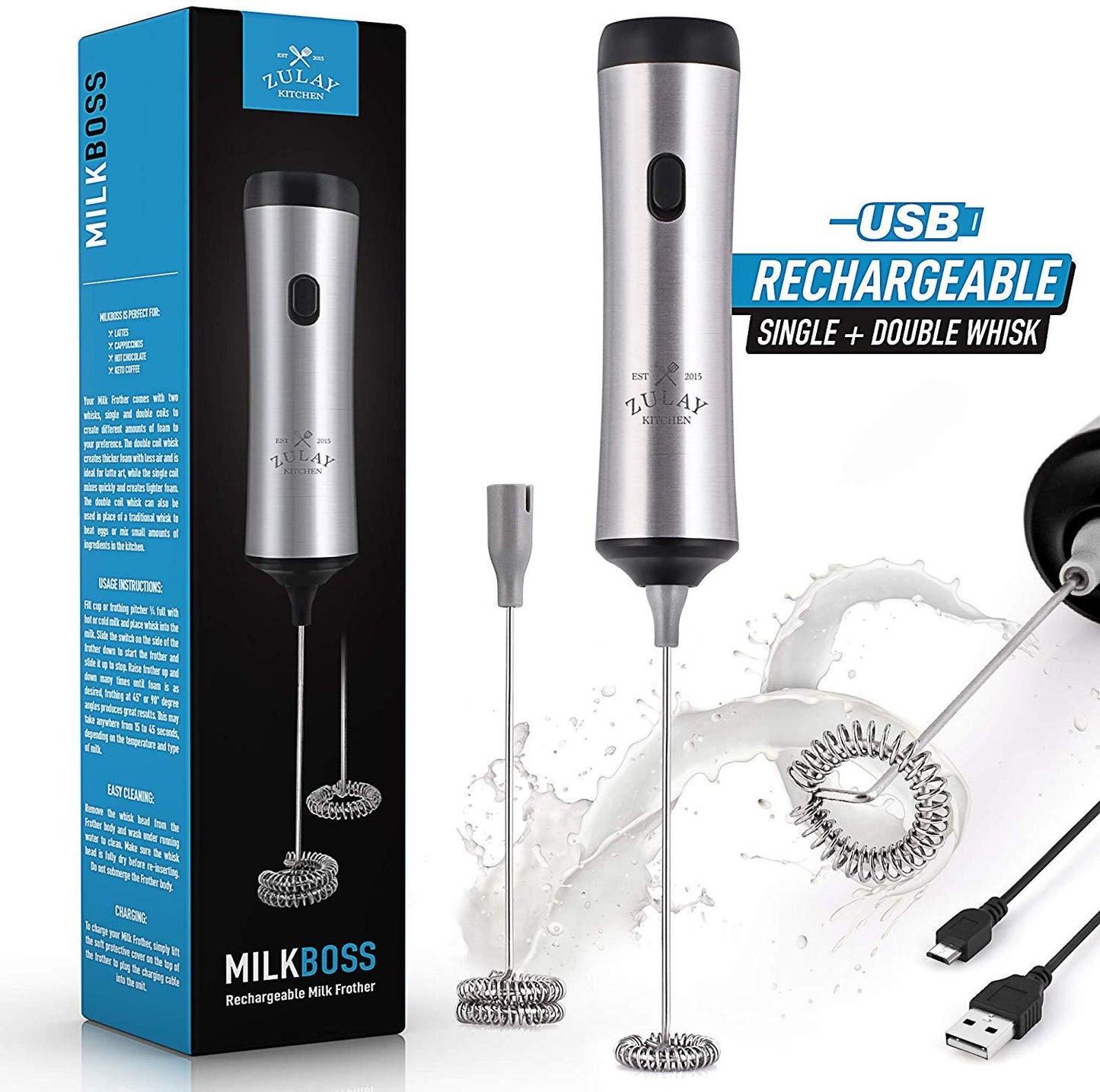 Zulay Kitchen Froth N Go Rechargeable Milk Frother - Black in 2023